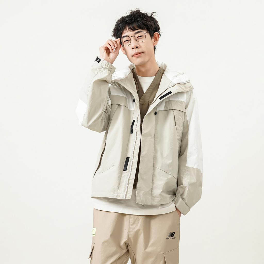 New Balance Logo Embroidered Colorblock Hooded Jacket Couple Style White Unisex 5AC14103-BEI