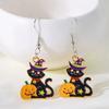 Halloween Enamel Black Cat Drop Earrings for Women Funny Cute Bow Pumpkin Kitten Earring Girls Office Party Jewelry Accessories