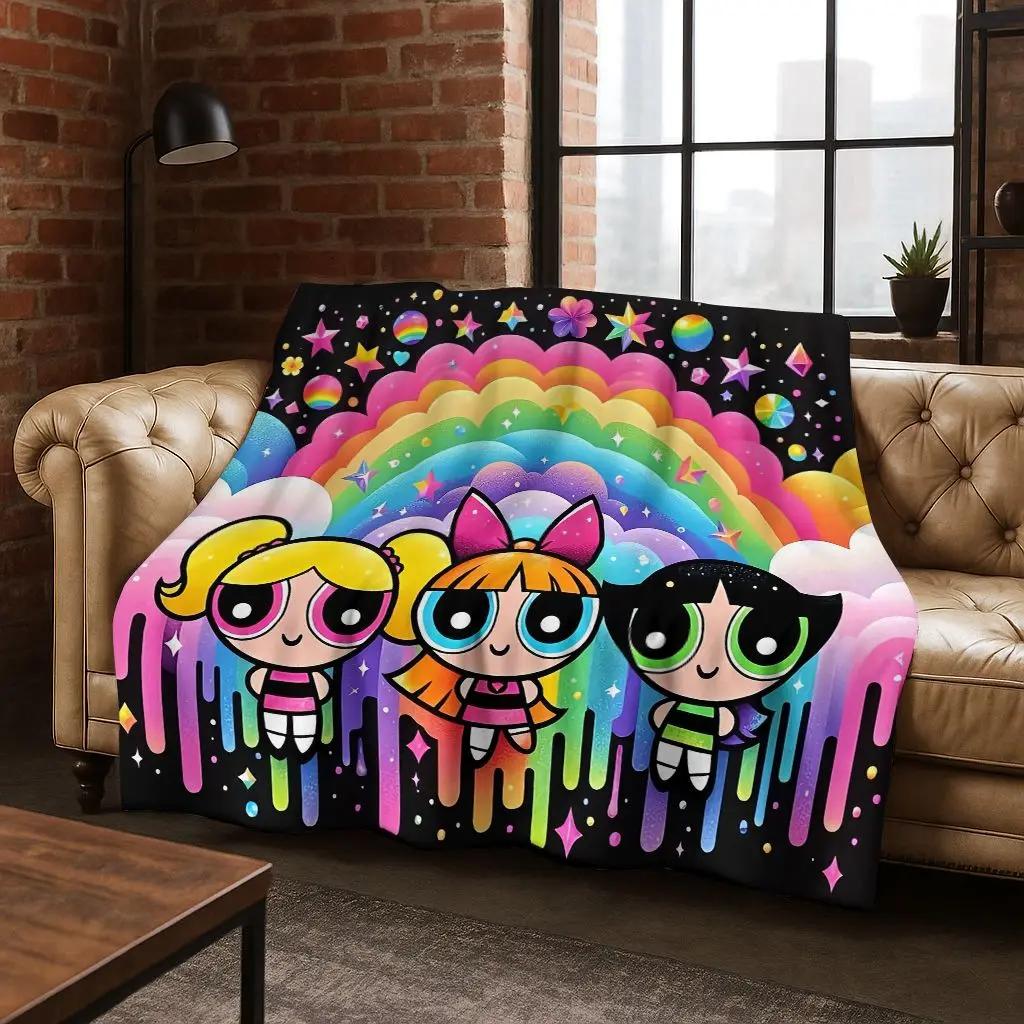 Κουβέρτα φανέλας κινουμένων σχεδίων P-Powerpuff Girl χαριτωμένη τέχνη, ζεστή μαλακή κουβέρτα για το σπίτι, υπνοδωμάτιο, κρεβάτι, καναπές, πικνίκ, γραφείο, δώρο, παιδί