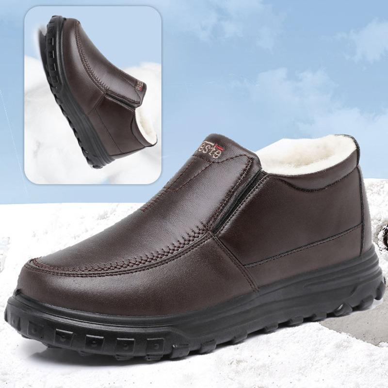Winter Velvet Thickened Old Beijing Men's Shoes Warm Wool Medium and Old Cotton Shoes Non-slip Waterproof Dad Snow Boots
