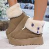 Shiny Rhinestone Chunky Platform Snow Boots Women Non Slip Thick Bottom Cotton Shoes Woman Winter Warm Thicken Plush Ankle Botas