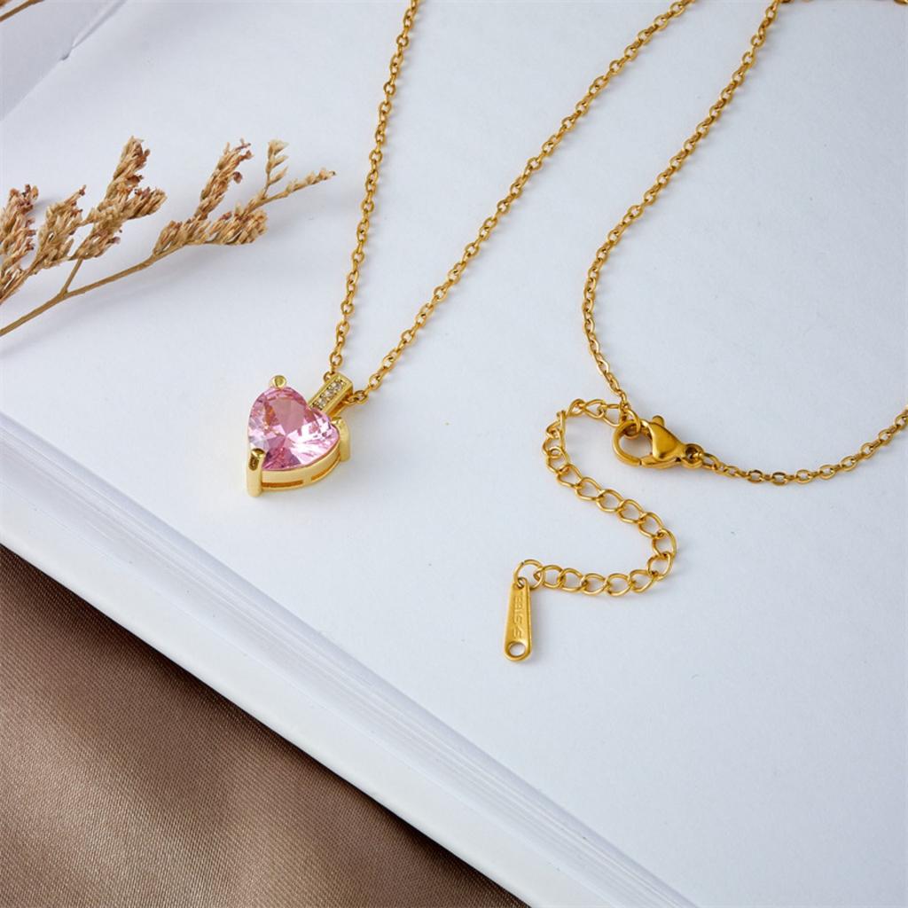 Stainless Steel Chain Simple Colorful Zircon Love Heart Pendant Necklaces for Women Girls Sweet Romantic Jewelry Gifts for Lover