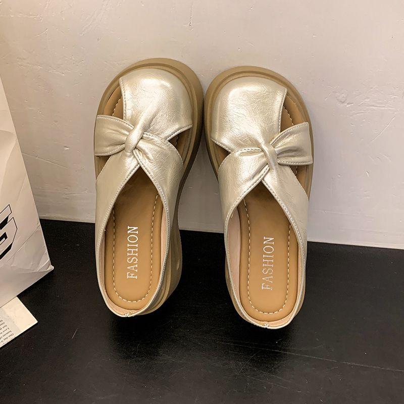Small muffin platform shoes Roman half slippers 2025 new summer hollow woven bag head wearing women's sandals