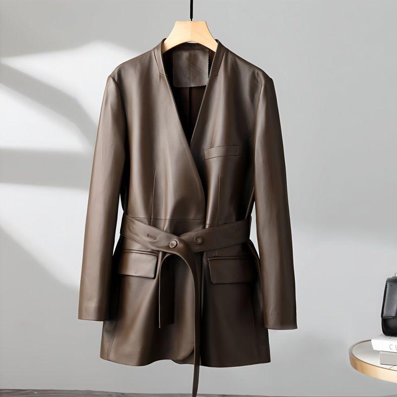 Leather Jacket Women's Autumn Mid Length Suit Casual Suit Jacket