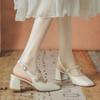 Fashion 2025 Retro Heeled Single Shoes for Women, New Summer Fashion Gold Buckle Square Toe Comfortable High-heeled Leather Shoes