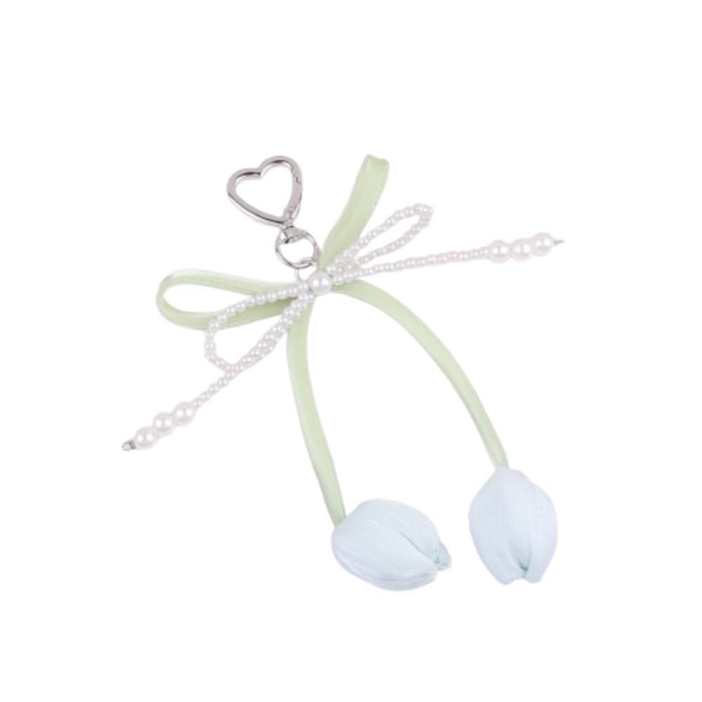 Handmade Tulip Pendant Cartoon Heart Bag Charm Trendy Pearl Tulip Keychain  Car Accessory