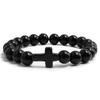 Turquoise Cross Elastic Yoga Bracelet with Black Volcanic Stone