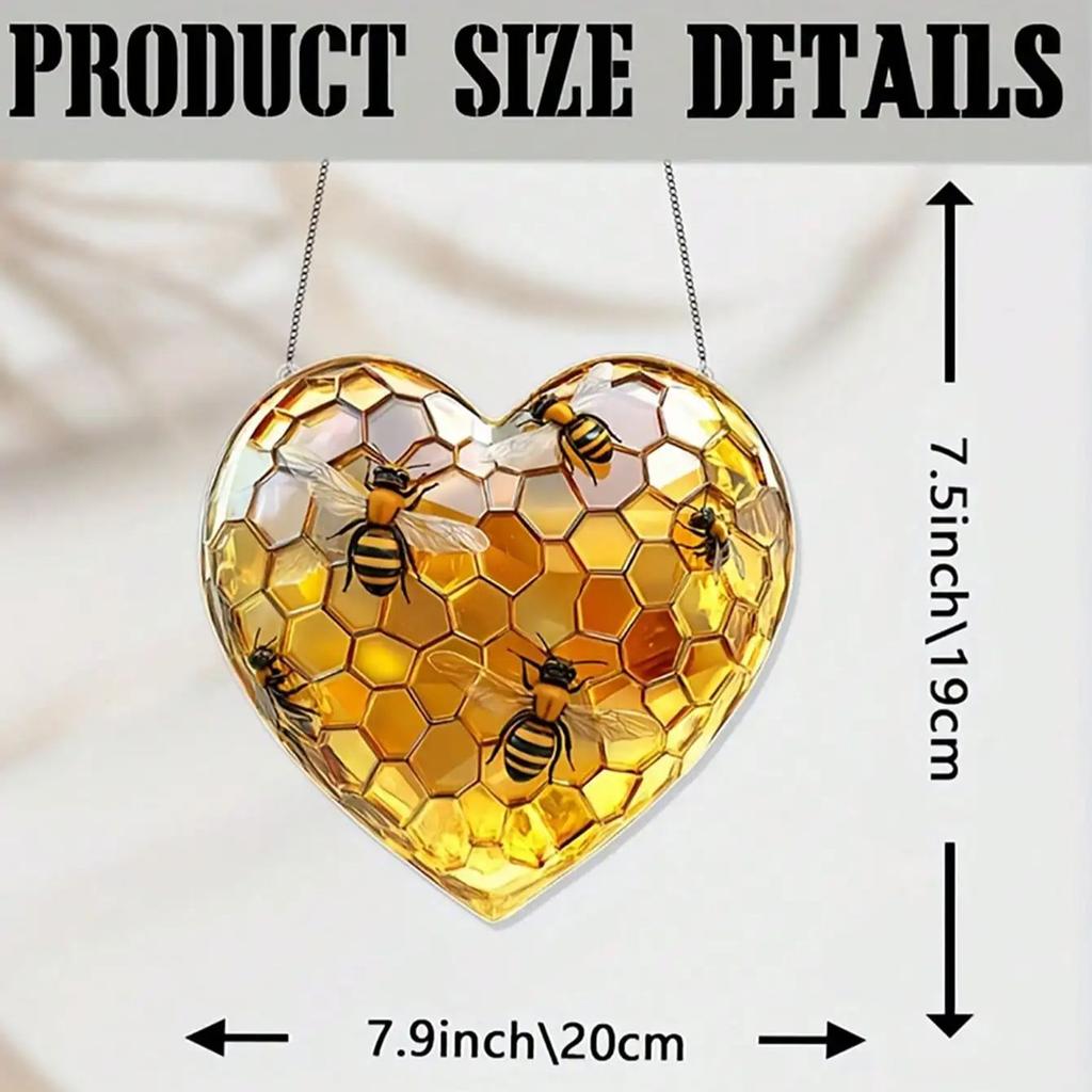 Cattura sole a forma di cuore a nido d'ape e ape, regalo unico da donna, regalo per appassionati di api, decorazione per la casa rurale, arte da parete,
