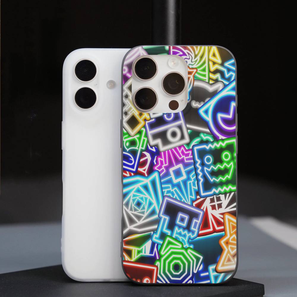 Game Geometry Dash For IPhone 16 15 11 12 13 14 17 Pro Max PLUS Pro Soft Corrugated Silicone Back Phone Case