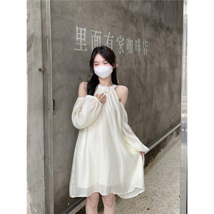 Off-the-shoulder Neck White Dress Women's Year New Spring Dress French Atmosphere Fairy Temperament Skirt Summer
