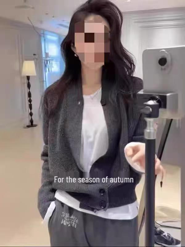 Grey 100% Pure Wool Cardigan Coat – Autumn/Winter Knit Cashmere Sweater