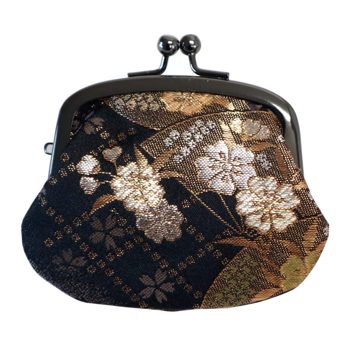 

brocade clasp coin accessory made in inches Sakura Japanese-style Nishijin-ori purse, purse, case, pouch, Japan, 2.5 (Fan Black)
