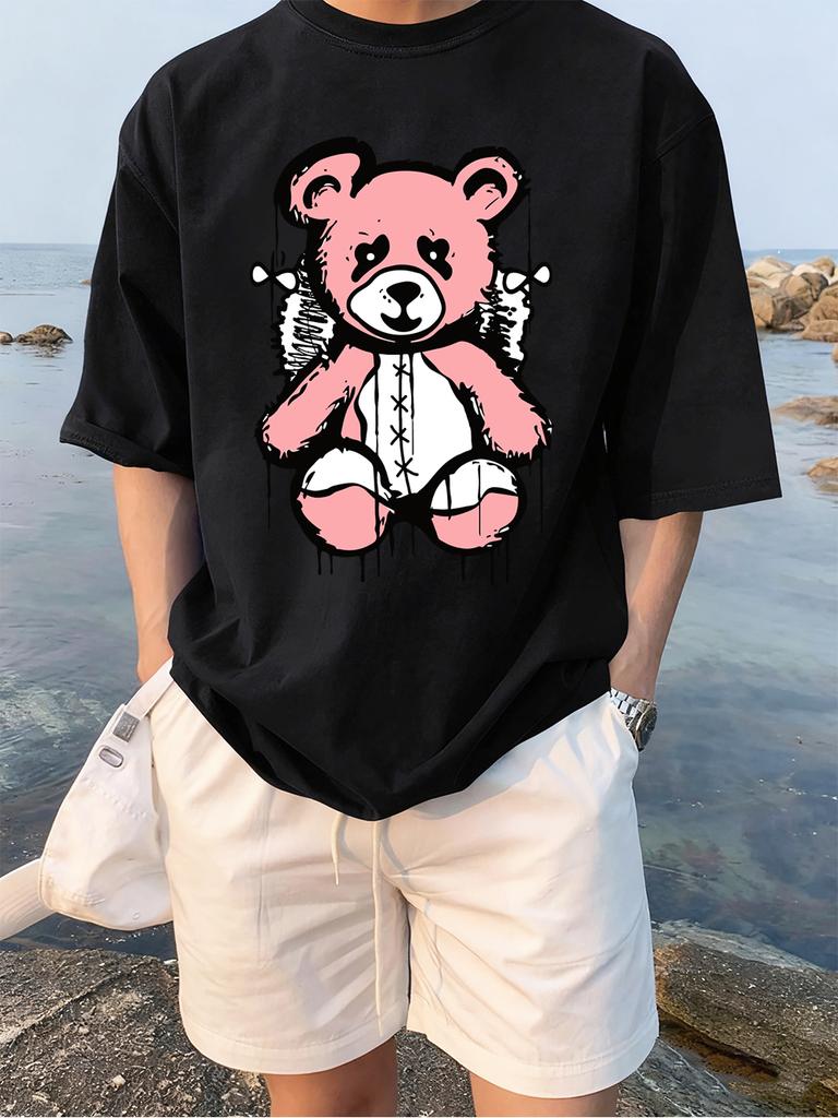 Cartoon Bear Preparing To Rest Prints TShirts Womens Summer Cotton Tops ONeck Comfortable Loose Short Sleeve Casual Clothes