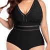 2023 Plus Size V-Neck Backless One-Piece Bikini Swimsuit with Hollow Out Solid Color Design