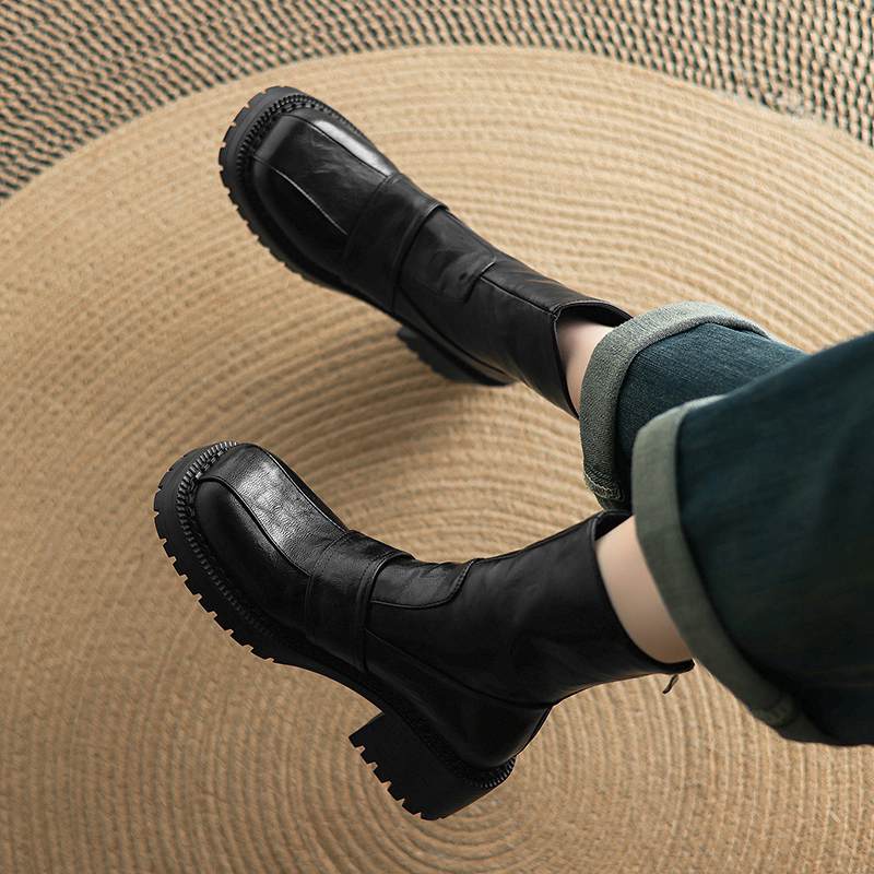 Krazing Pot Microfiber Winter Round Toe Modern Platform Size 33 Boots Size 43 Thick Bottom Zipper Women Ankle Boots