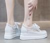 8cm Lace Air Mesh Chunky Sneakers Wedge Platform Breathable Hollow Vulcanized Summer Spring Fashion Cow Genuine Leather Ladies