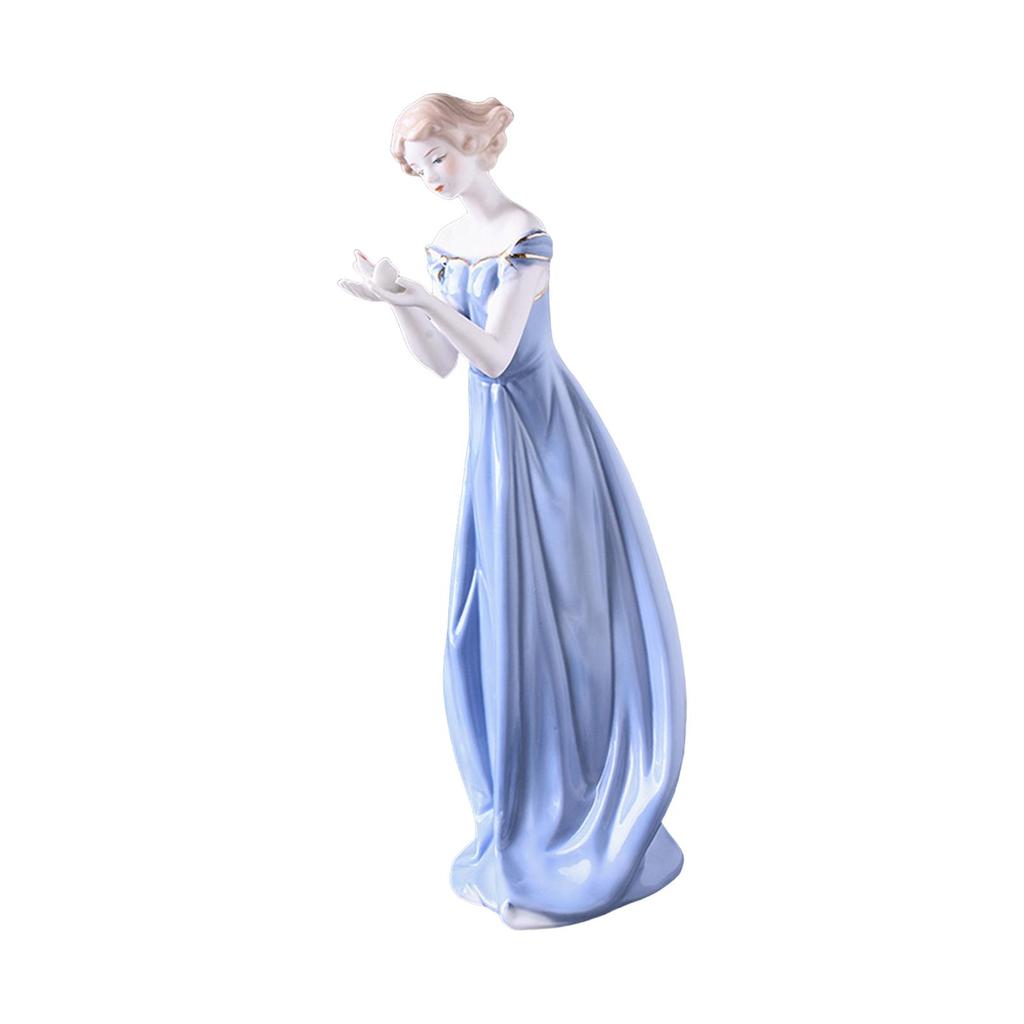 Porcelain Lady Statue Centerpiece Ornament Ceramic Girl Figurine for Living Room Shelf Fireplace Bedroom Housewarming Gift