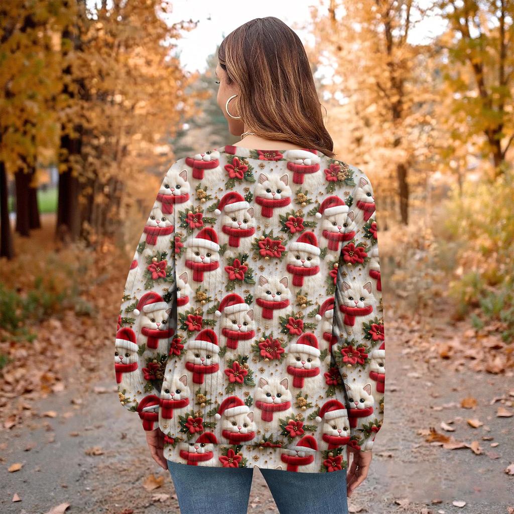 Women's Printed Lightweight Brushed-Cotton Round Neck Top