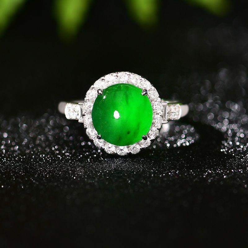 Natural Green Chalcedony Circular Rings for Women Silver 925 Inlaid with Diamonds Classic Fashion Ring Banquet Jewelry Gift