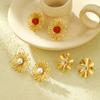 GEMCHIC Women's Floral Stud Earrings Gold Plated Stainless Steel Flower Design with Pearl and Crystal Center