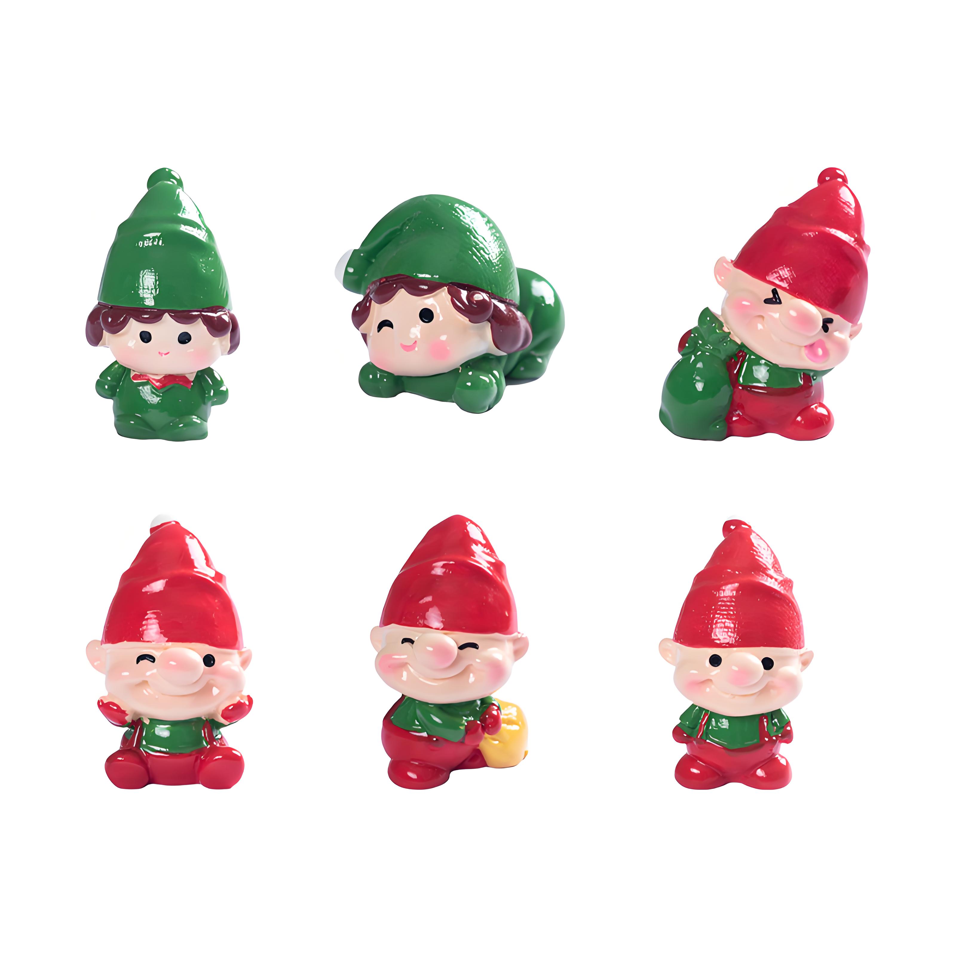 6PCS Mini Christmas Elves Figurines Cute Elves Little People Decor For DIY Fairy Garden Christmas Tree Holiday Decor