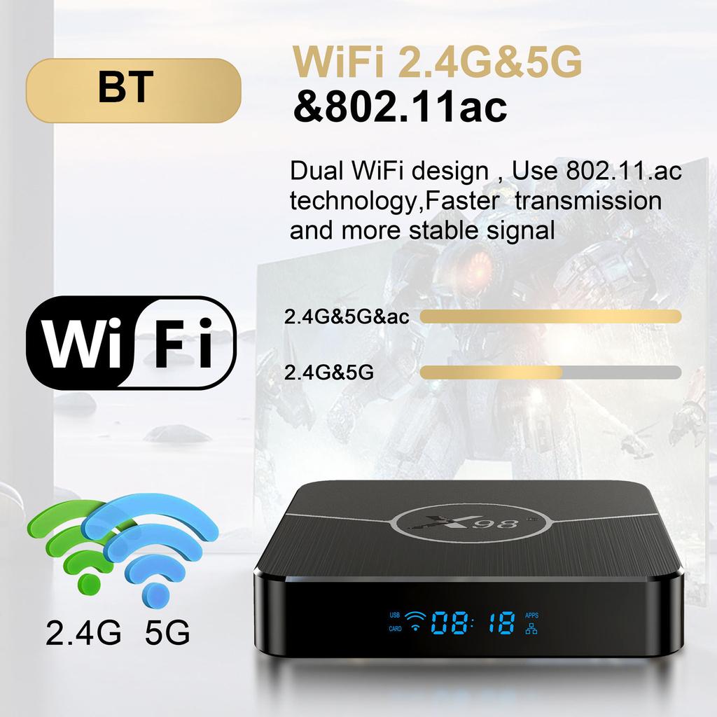 X98 Plus Android 11.0 Smart TV Box Amlogic S905W2 UHD 4K Media Player 2.4G/5G Dualband WiFi BT AV1