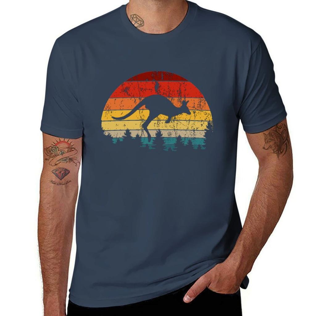 Sunset Kangaroo Tshirt Classic Crew Neck Cotton Tshirt