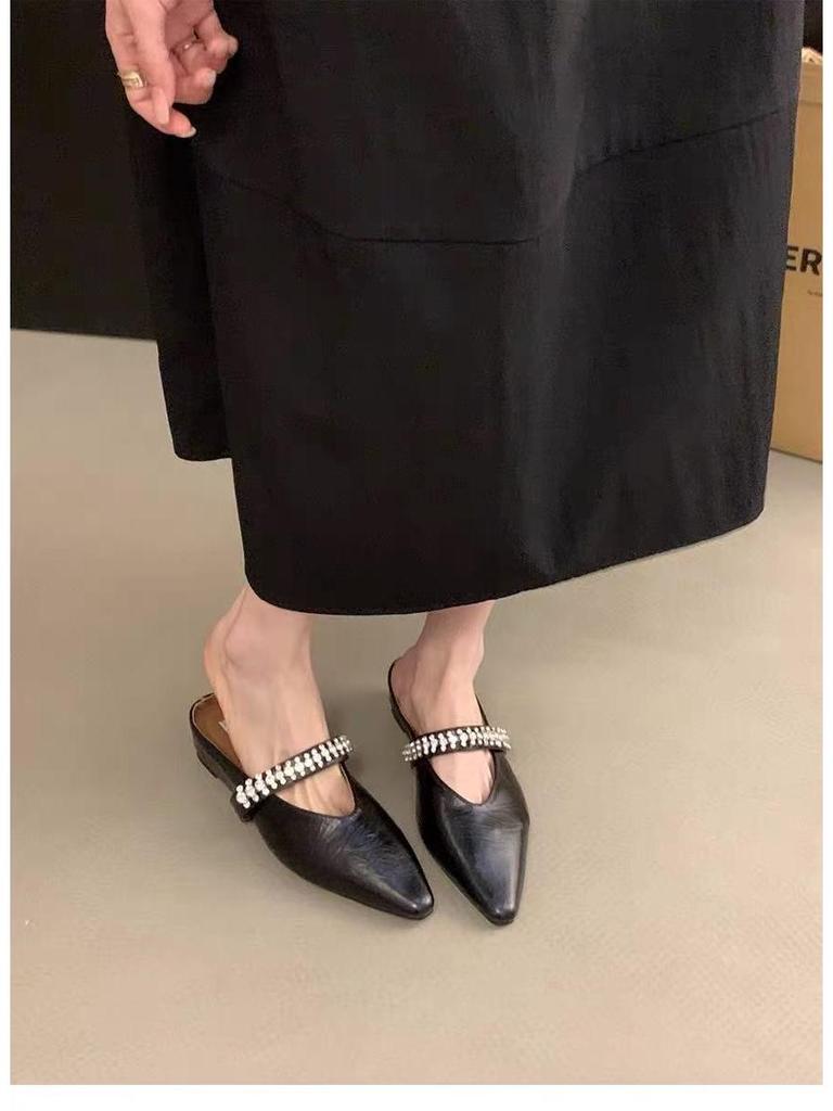 Spring 2025 European and American Square Toe Rhinestone Backless Sandals