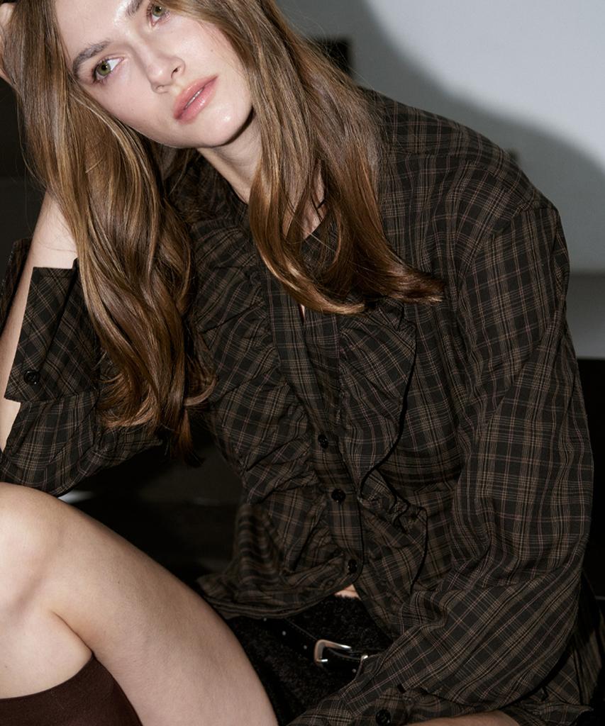 SIGREAT Check Frill Blouse_Black