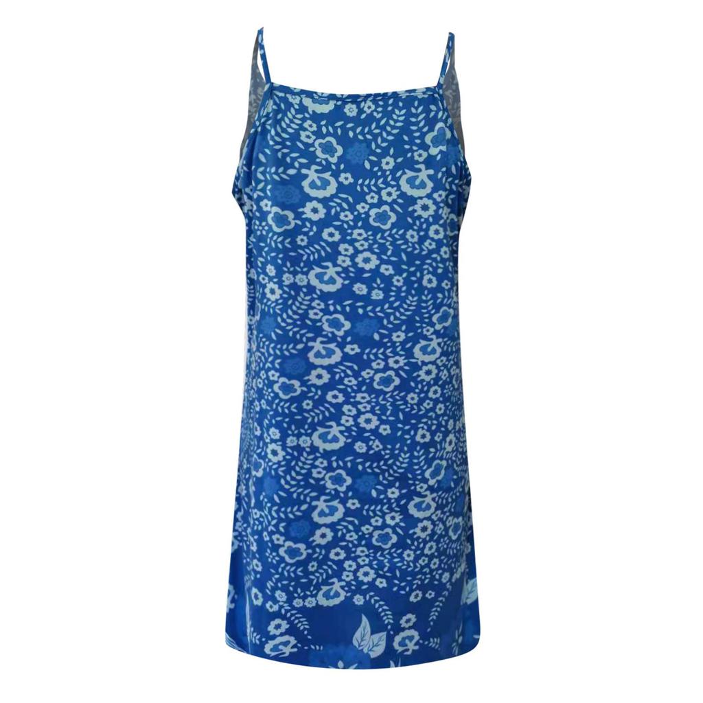 Women's Fashion Retro Multicolor Printed Loose Pullover Suspender Dress