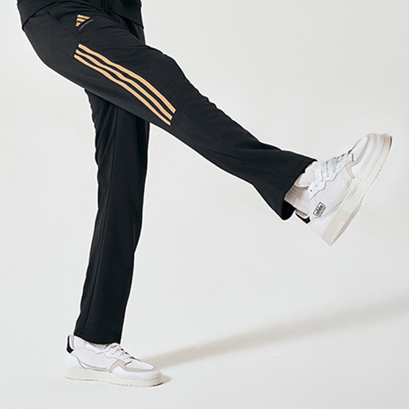 adidas Side Stripe Straight Leg Retro Sports Casual Pants Unisex Bottoms Black Gold TR90PT-BG