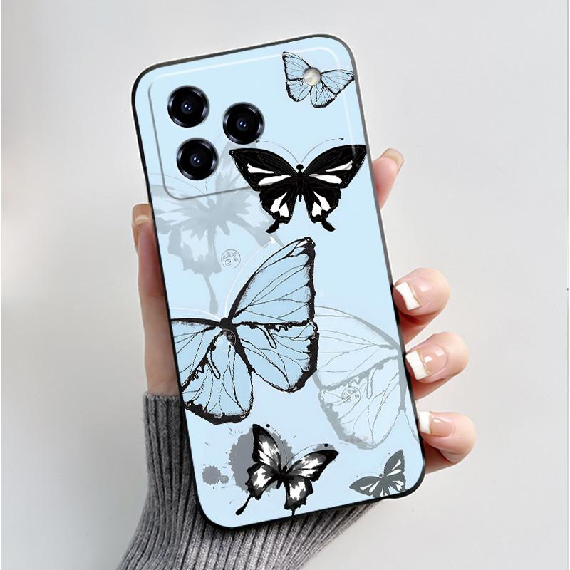 Printing Pattern Case For ZTE Blade A76 4G Z2474 Soft Silicone Black Shell Cover Cute Flower Cartoon Casing