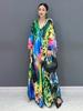 XITAO Batwing Sleeve V-neck Print Dress Loose Women ZY8774