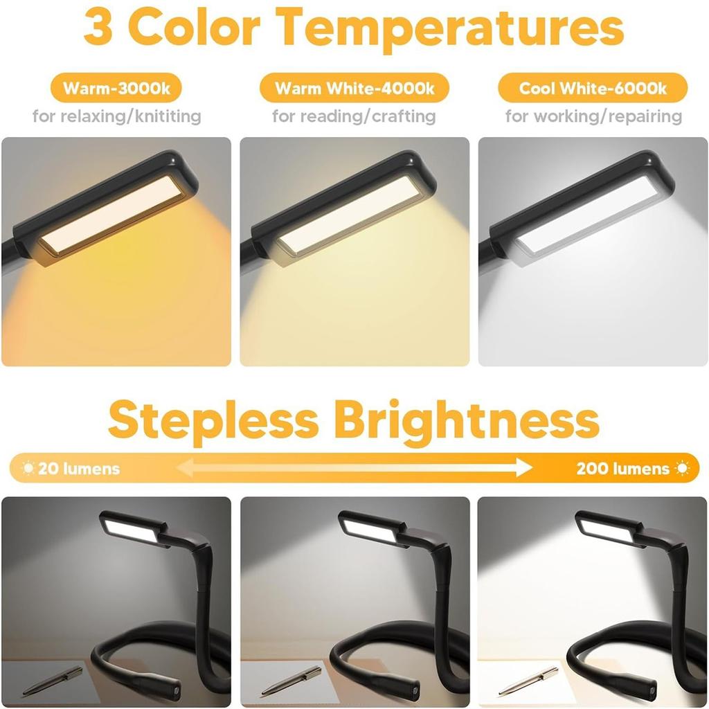 LED Neck Reading Lights Rechargeable Flexible Reading Lamp Bendable Adjustable Portable Hanging Book Light For Camping Lighting