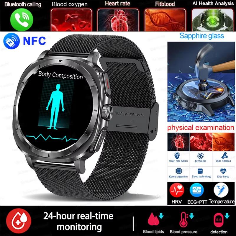 2025 Novo Relógio 7 Lipídios Sanguíneos Ácido Úrico Pressão Oxigênio no Sangue Análise Corporal Relógio Inteligente ECG+PPG Relógio Saúde Smartwatch para Homens