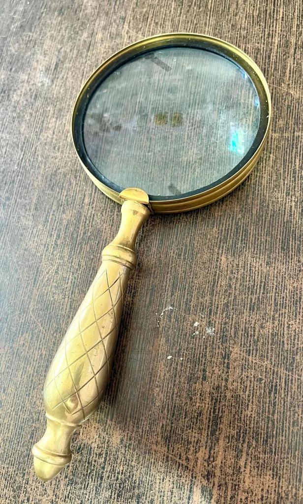 Antique Brass 10X Magnifier: Vintage Handheld Magnifying Glass