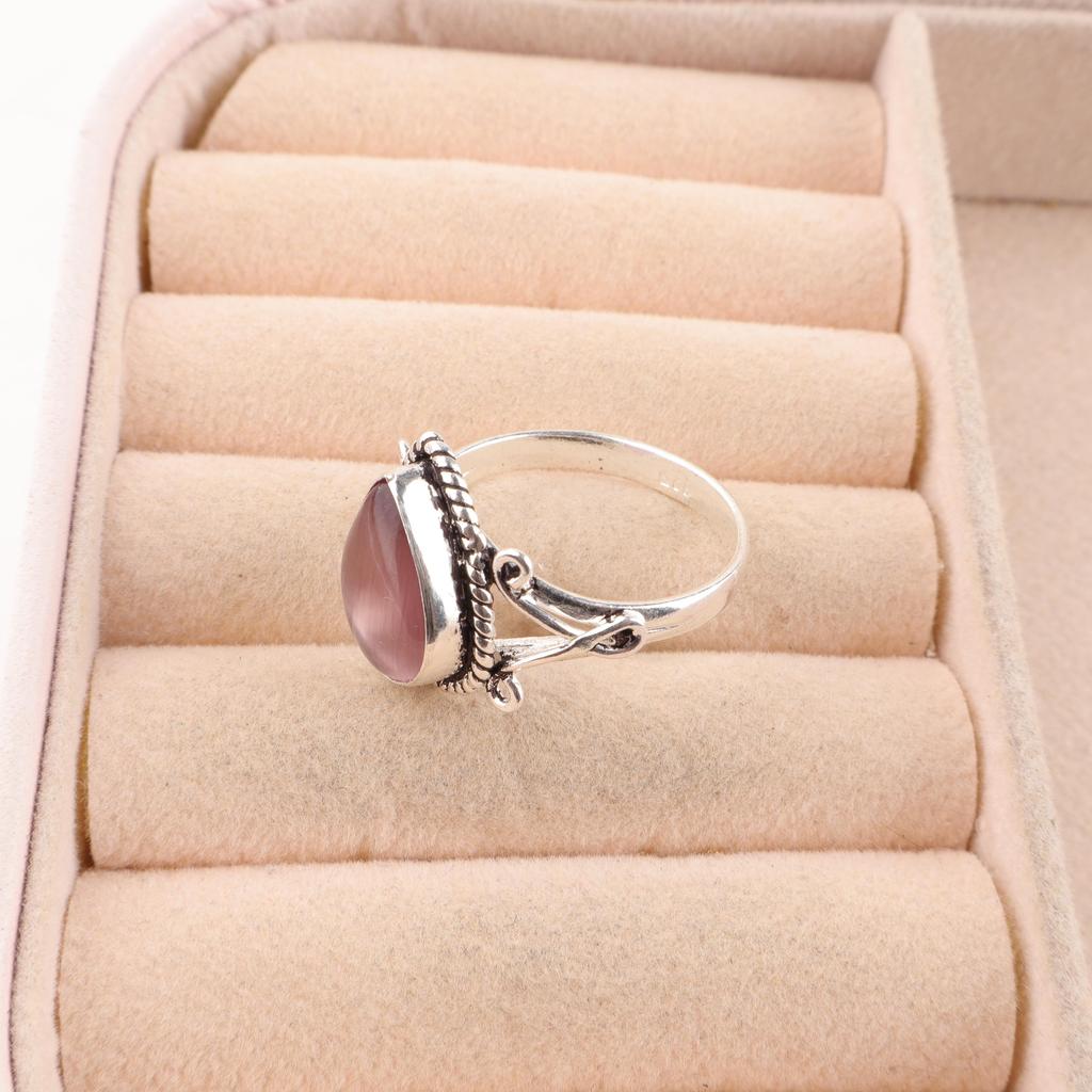 Purple Cat's Eye 925 Sterling Silver Earrings, Handmade Silver Jewelry, Gorgeous Cat's Eye Gemstone Ring Jewelry For Gift