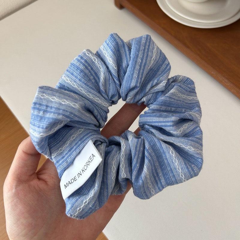 Korea Fashion Stripe Hair Rubber Bands Girls Blue Scrunchie Elastic Big Hair Tie Solid Color Silk Hair Bands Accessoires