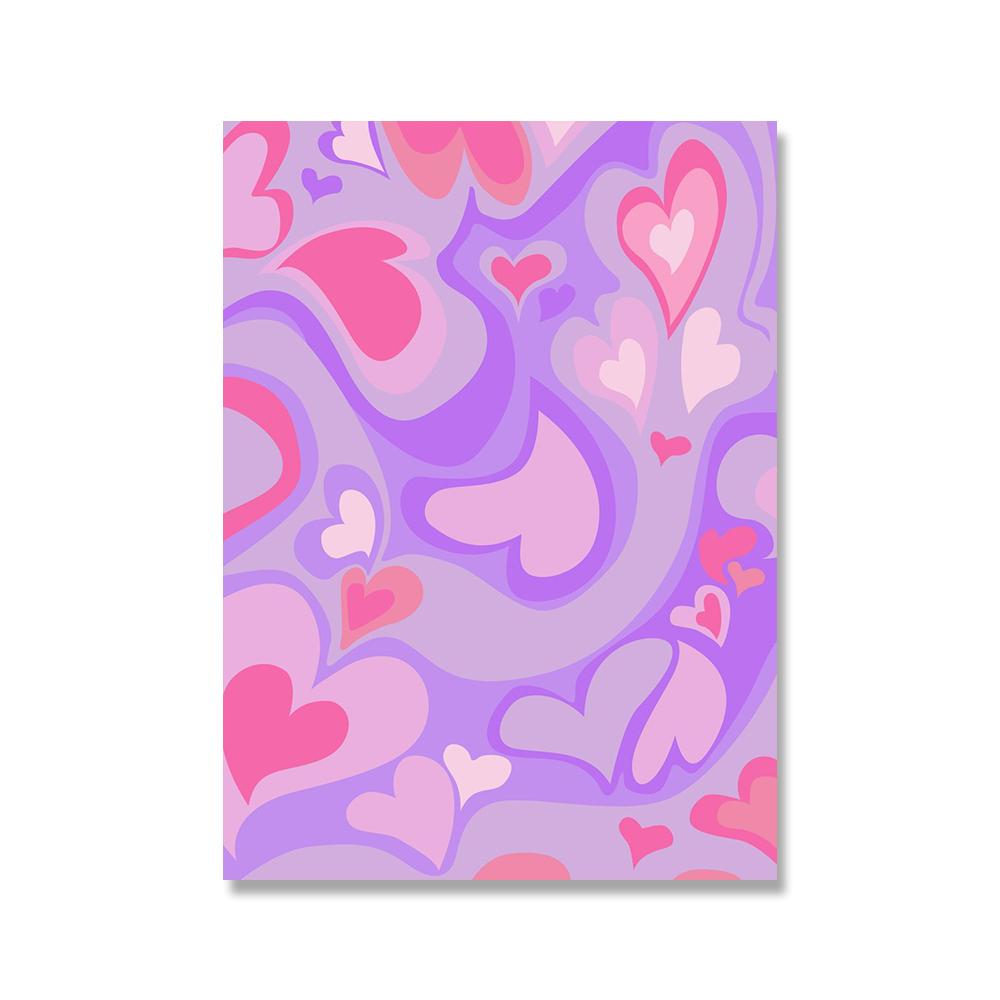 Customizable Colorful Heart Painting Abstract Flowers Mushrooms Posters and Prints Kids Room Girls Wall Art Picture