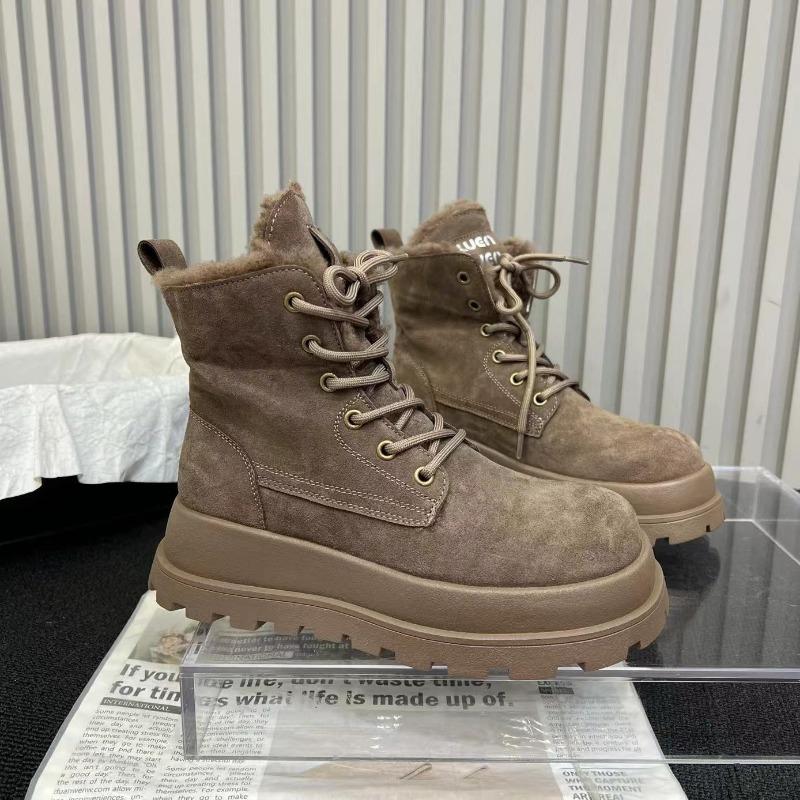 2024 Новый стиль замшевые зимние ботинки на толстой подошве длиной до щиколотки с плоской — фото 4