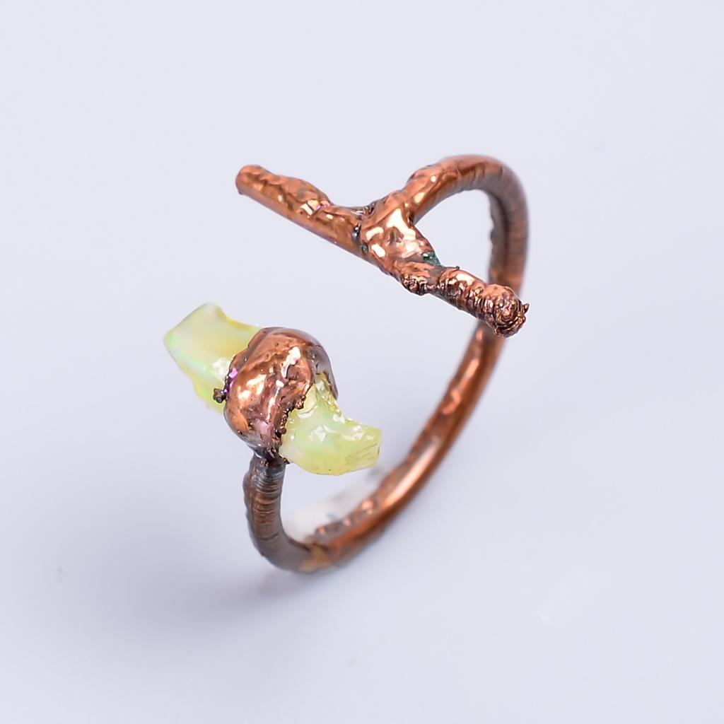 Fancy Ethiopian Opal Gemstone Copper Eternity Electroformed Promise Ring Jewelry V-56