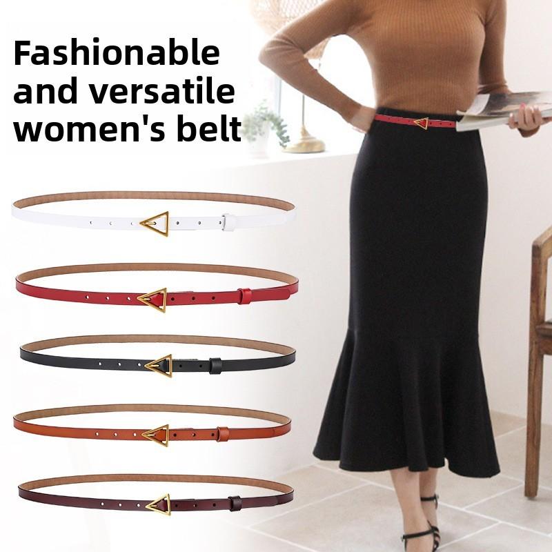 Leather Slim Belt With Alloy Buckle For Party And Daily Fashion