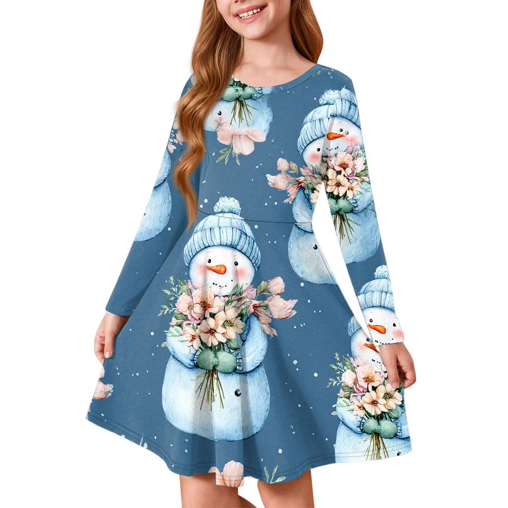 Girls' Princess Dress - Long Sleeve A-Line T-Shirt Dress Christmas Day