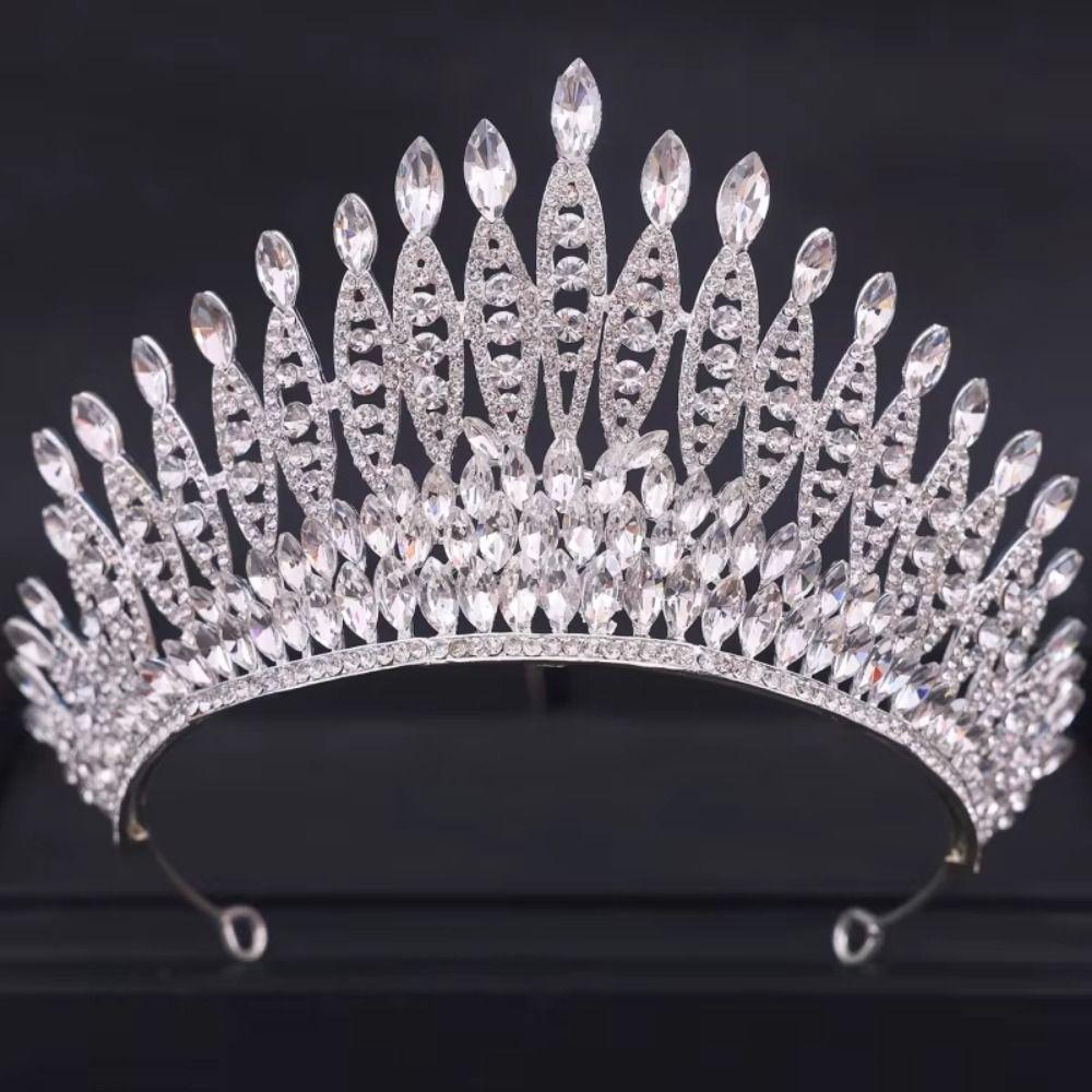 Luxury Zinc Zinc Alloy Princess Crown Sparkling Rhinestone Diadem Girls Party Headbands  Stage Performances
