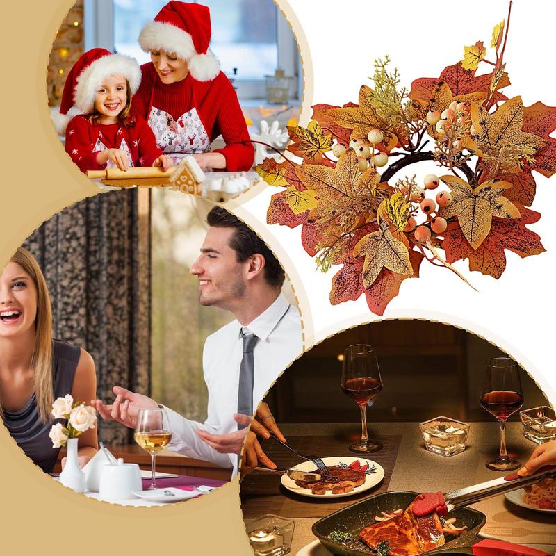 Fall Candle Ring 9.8Inch Maple Leaves Harvest Day Wreath Ring Holder Small Wreath Pillar Candle Holder Farmhouse Wreath Festival