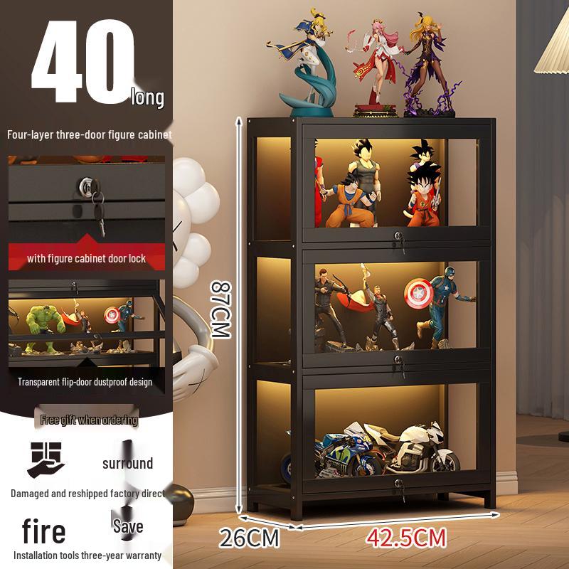 Acrylic Lockable Display Case with LED Lights for Figurines and Models, Dustproof Transparent Stand