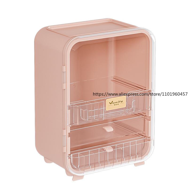 Large Capacity Cosmetic Organizer with LED Light Mirror Desktop Storage Cabinet for Lipstick Skincare Makeup