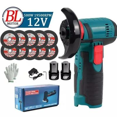 Haakse slijper, 19500 RPM, 12 V, 2 accu's, 10 snijbladen