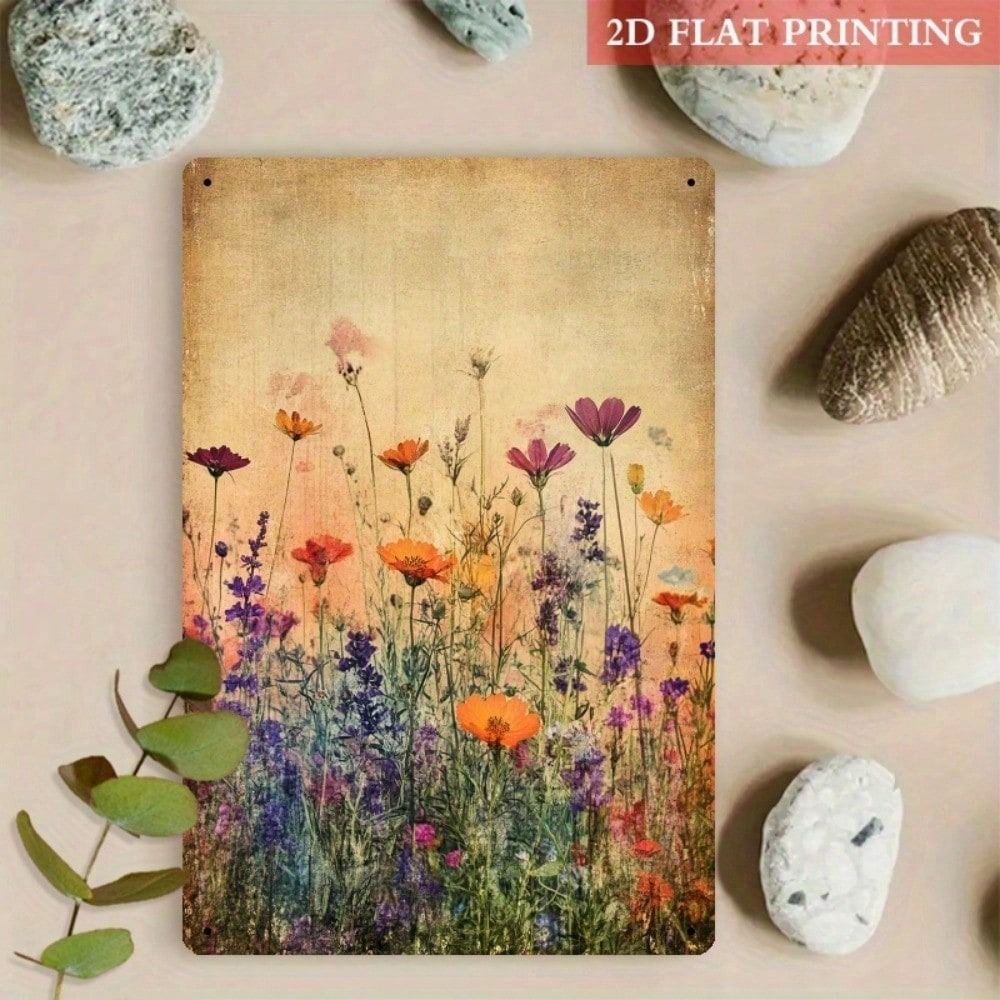 

Vintage Wildflower Meadow Metal Wall Poster for Living Room