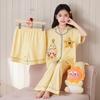 Cotton Cartoon Pajama Set Girls 8 Years Short Sleeve Shorts 3-Piece Sleepwear Home Outfit